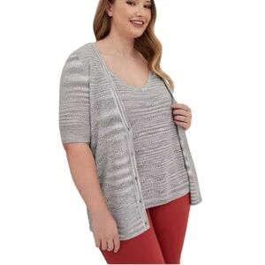 Torrid Pointelle Cardigan V-Neck Short Sleeve Oatmeal Button Sweater Cardigan 3X